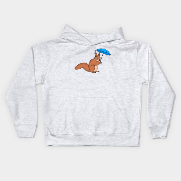 Cute red squirrel with umbrella cartoon Kids Hoodie by Cartoons of fun